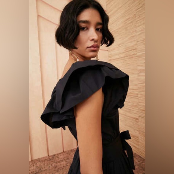 Ulla Johnson Amira Poplin Ruffle Black‎ Midi Dress- NWT - Picture 5 of 12